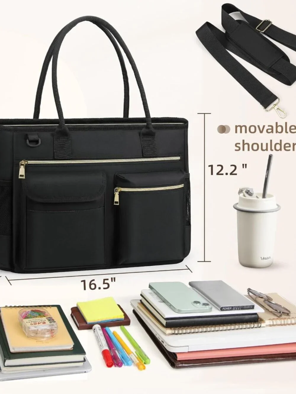 Elegant 15.6-Inch Women's Laptop Tote: Waterproof, Multi-Pocket Professional Bag